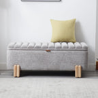 Kmax 45" Storage Bench Velvet Entryway Bench Upholstered Ottoman Bench with Wavy Top & Safty Hinge for Bedroom Living Room Hallway, Grey