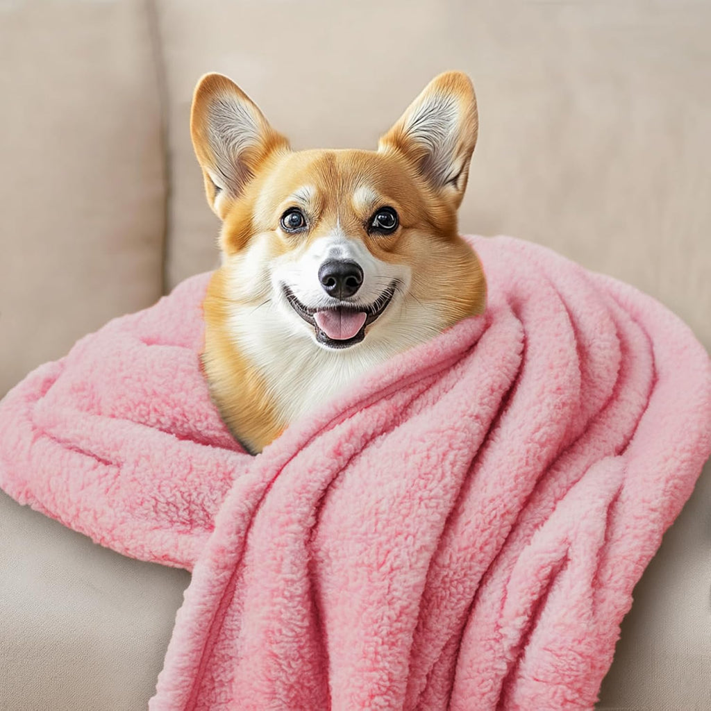 Fluffy Calming Blanket. Soft fleece comfort for anxious or travel-worn pets.