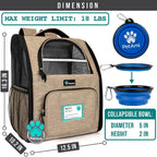 PetAmi Dog Backpack Carrier for Small Large Cat, Pet, Puppy, Ventilated Pet Hiking Backpack Travel Bag, Airline Approved Cat Backpack Carrier, Camping Biking Dog Bag Up to 18lbs Pet, Taupe
