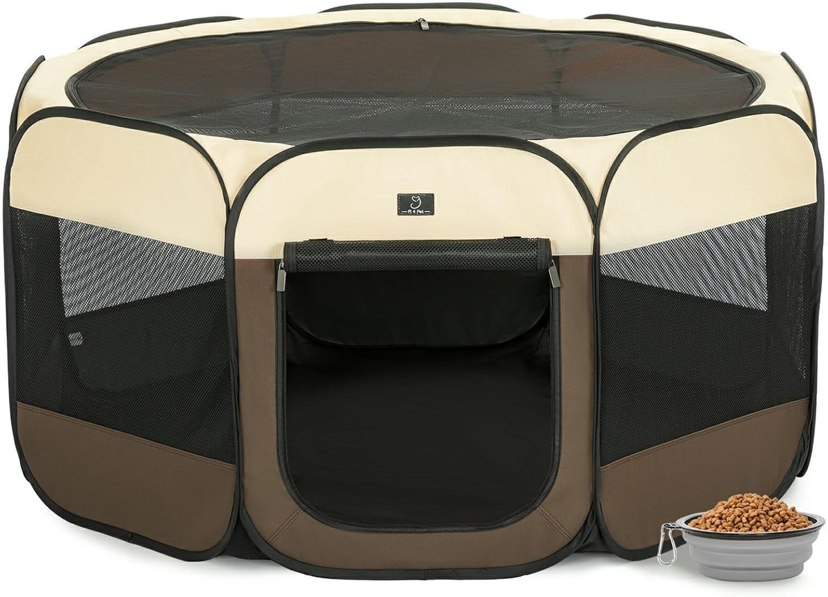 A4Pet Dog Playpen Indoor, 49” Pet Playpen with Bowl for Dogs, Kittens, and Small Animals, Removable Zipper & Mesh Panel(19”W × 12”H)