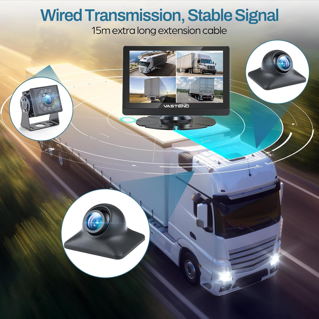 1080P Backup Camera for Truck, 7" IPS Touchscreen Monitor Front and Rear View Dual Cameras, IP69 Waterproof, IR Night Vision for Truck, Trailer, Camper, Included 32GB Card