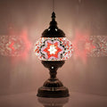 Turkish Moroccan Table Lamp Lantern with Handmade Mosaic Glass Lampshade Tiffany Style Bohemian Stained Glass Decorative Desk Lamps Bedside Night Lights for Bedroom (Pink)
