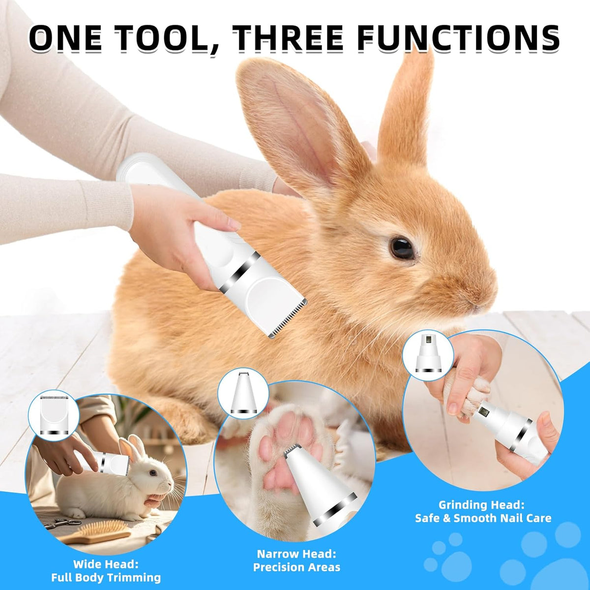 Guinea Pig & Rabbit Grooming Kit 2 in 1 – Cordless Hair Clipper & Nail Grinder for Small Animals– Low-Noise Rechargeable Nail Clippers Electric