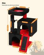 PAWZ Road Gothic Cat Tree, 30 Inches Black Cat Tower with Dual Condos for Indoor Cats, Spooky Cat House with Padded Perch, Scratching Ramp and Posts and Bat Toys