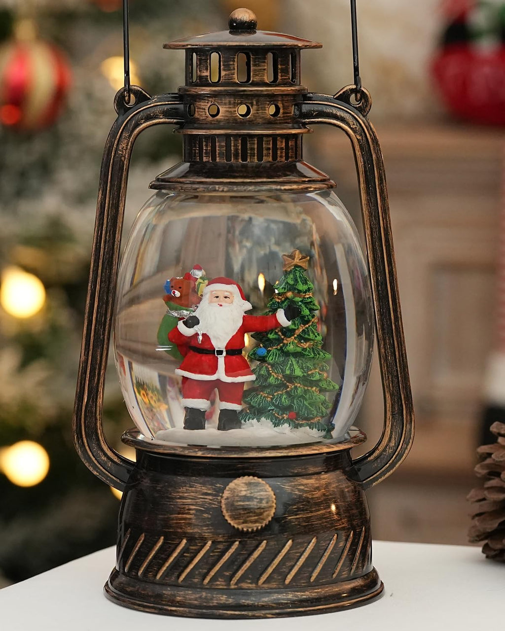 Christmas Decorations Indoor-Musical Snow Globe Christmas with 6H Timer,Santa Christmas Tree Lighted Scene Snow Globes Lantern USB or Battery Powered,Christmas Decorations Decor for Home
