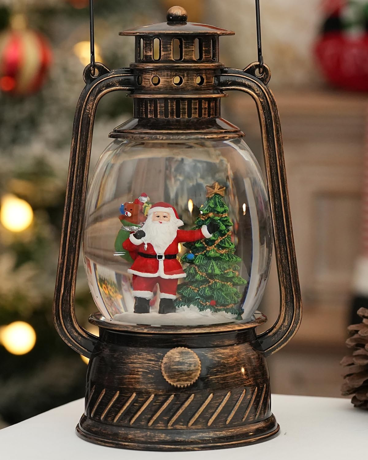 Christmas Decorations Indoor-Musical Snow Globe Christmas with 6H Timer,Santa Christmas Tree Lighted Scene Snow Globes Lantern USB or Battery Powered,Christmas Decorations Decor for Home