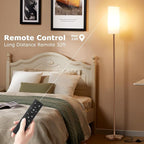 Ambimall 64'' Floor Lamps for Living Room with Remote Control and Stepless Dimmable Colors Temperature & Brightness, 9W Bulb Included(White Lampshade & Brown Pole)