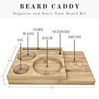 Striking Viking Beard Grooming Kit with Caddy - 7 Piece Set, Sandalwood | Softening Sandalwood Beard Oil & Balm - Brush with Mustache Comb & Scissors - Compact Caddy Organizer & Gifts for Men