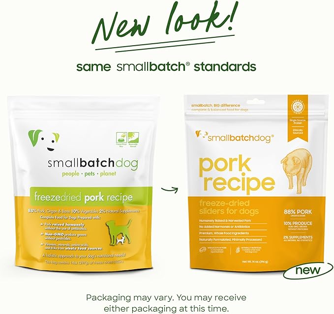 smallbatch Pets Freeze Dried Raw Dog Food, Pork Recipe, 14 oz, Organic High Protein Dog Food, Grain Free, Made in The USA, Humanely Raised Meat, Single Protein, for Picky Eaters, Hydrate & Serve