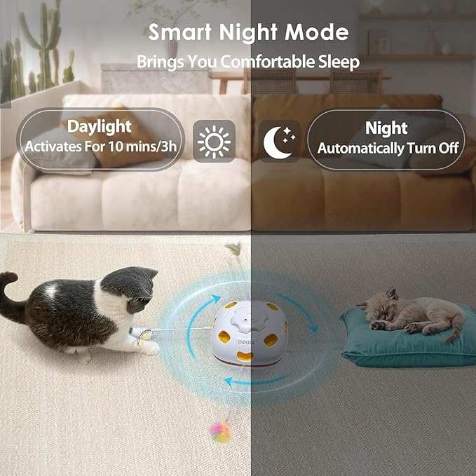 ORSDA Cat Toys for Indoor Cats, 4 in 1 Interactive Automatic Kitten Toys Hide and Seek with Mat, 8 Holes Mice Whack-A-Mole, Moving Wand Teaser Feathers,Rechargeable Electric Exercise Kicker Kitty Toy
