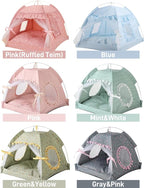 Cat Bed Tents Dog House Indoor Outdoor Lace Mesh Breathable Windows Door Curtains Removable Portable Nest Teepe House (Large,Pink(Ruffled Teim))
