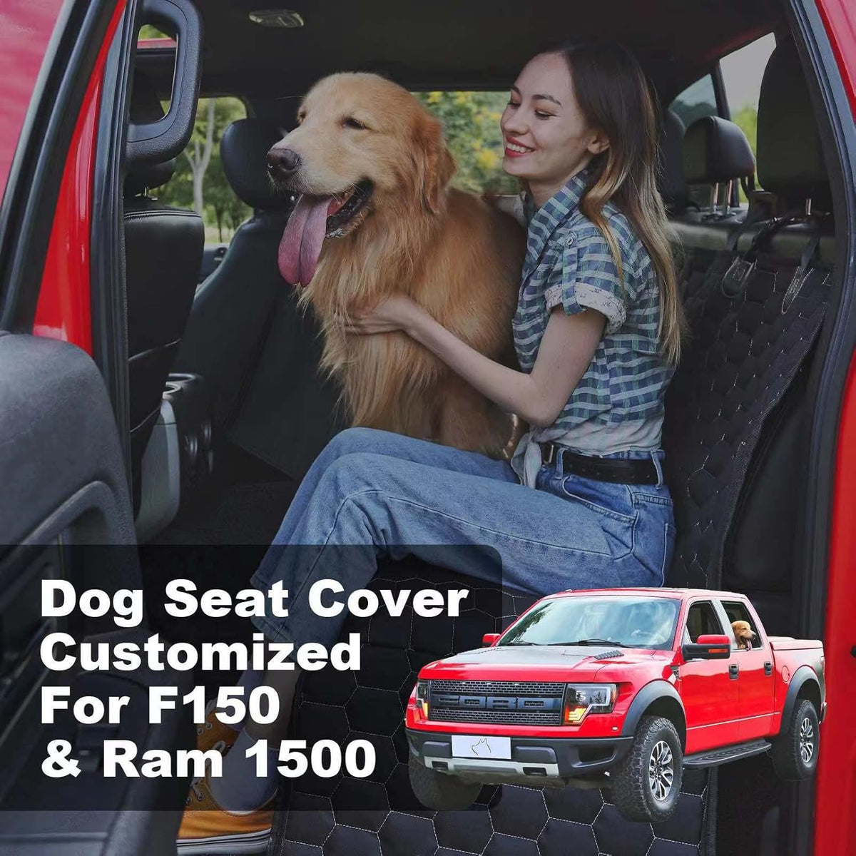 Dog Car Seat Cover for Trucks, Back Seat Pet Cover for Dogs F150 Ram 1500, Waterproof Dog Hammock for Truck with Mesh Window Heavy Duty Seat Cover for F-Series/GMC Sierra/Silverado