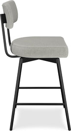 SIMPLIHOME Giselle Counter Stools (Set of 2) - 24 Inch Seat Height Swivel Upholstered Metal Kitchen Stools in Light Grey Polyester Linen, Contemporary Modern Seating with Padded Seat and Backrest
