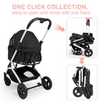 Pet Stroller for Medium Small Dog & Cat, Foldable Lightweight Dog Stroller with Storage Basket Pet Travel Carriage with Safety Leashes, 4 Wheel, Black