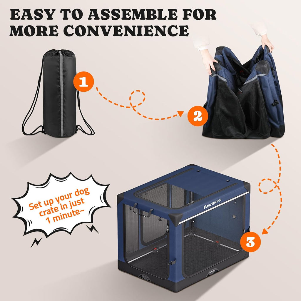 Collapsible Dog Crate: 26 Inch Foldable Soft Sided Dog Crate for Small Dogs, Portable Dog Travel Kennel with Soft Mat for Indoors & Outdoors, Blue (26" L x 18" W x 18" H)