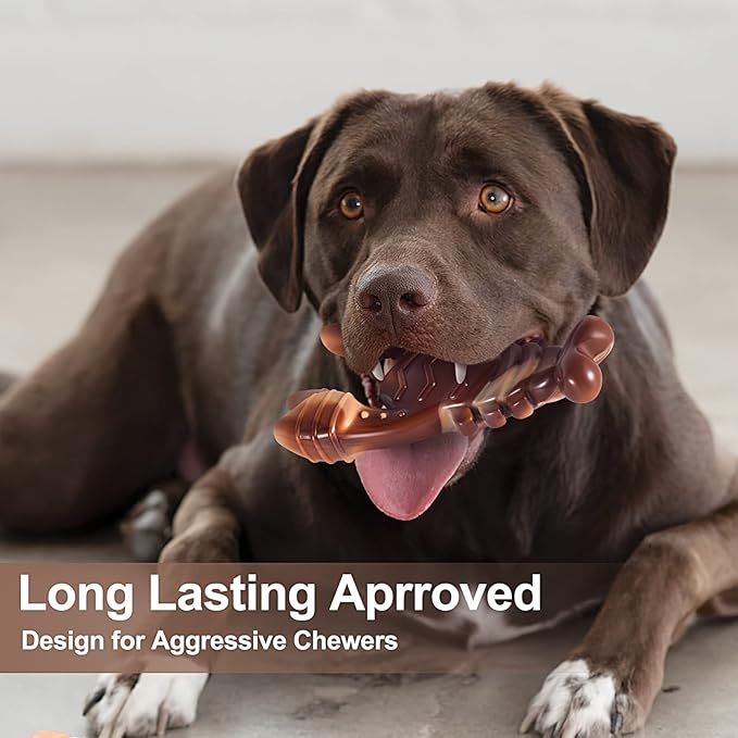 KXK Indestructible Dog Toys for Aggressive Chewers, Chew Toys for Large Medium Breed, Tough Dog Toys with Real Beef Flavor, Durable Nylon Teething Chew Toys for Large Medium Small