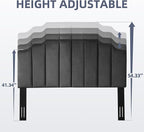 Headboard Queen, Velvet Upholstered Tufted Headboard with Modern Vertical Channel Design, Elegantly Curved Soft Padded Queen headboard only, Easy Installation, Darkgray