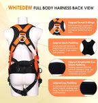 Fall Protection Premium Safety Harness with Shock Absorbing Lanyard, Vented & Padded Shoulder, Legs & Back - Upgrade 4 Quick Buckles (Orange)