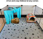 RIOUSSI Guinea Pig Hideout Hideaway Corner Fleece Toys Cage Accessories with Reversible Sides, Geo/Gray+Blue, 2 Pack