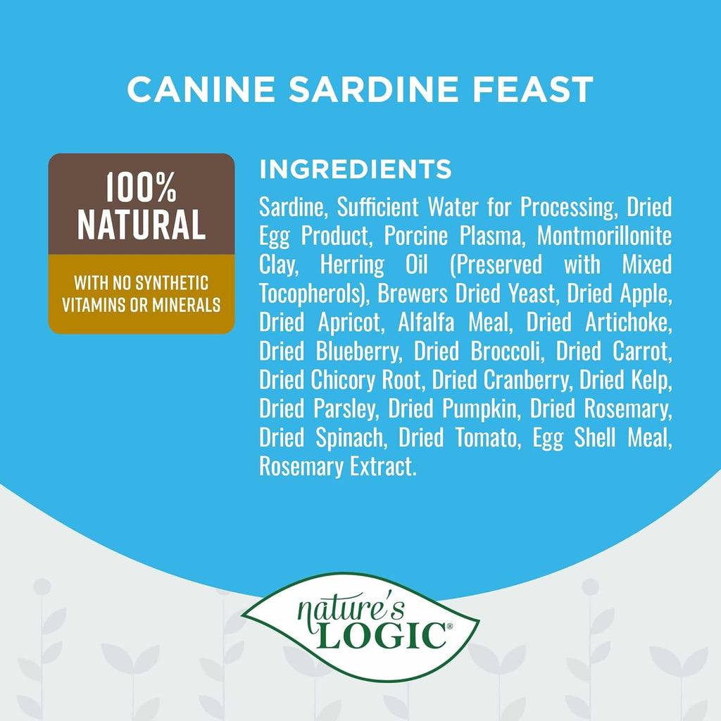 Nature's Logic Grain-Free Canned Dog Food - 90% Animal Proteins - 100% Natural Wet Dog Food Cans - No Common Allergens - All Life Stages - Ideal for Sensitive Dogs - Sardine, 12/13.2oz