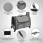 Large Pet Carrier with Wheels, Foldable Rolling Dog Carrier with Wheels and Big Pocket, Cat Rolling Bag 21"x13"x13" for 2 Cats &Dogs, for Travel, Outdoor, Vet Visits, Camping, Indoor. Gray