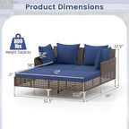 HAPPYGRILL Outdoor Patio Daybed PE Rattan Sunbed with Pillows and Cushions, Heavy-Duty Metal Frame, Outdoor Bed Lounger for Porch, Backyard and Poolside (Navy)