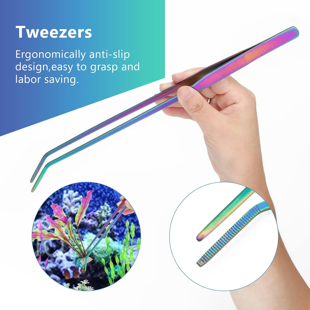 4 in 1 Quarium Aquascape Tools Kits, Anti-Rust Stainless Steel Aquatic Plant Aquascaping Tweezers, Scissors, Spatula for Aquarium Tank Cleaning Fish Tank Aquascape Tools Sets