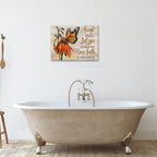 Farmhouse Butterfly Bathroom Pictures Wall Art, Rustic Floral Country Bathroom Wall Decor, Daisy Inspirational Framed Painting Canvas Artwork for Bedroom Living Room Decorations 16"L x 12"W