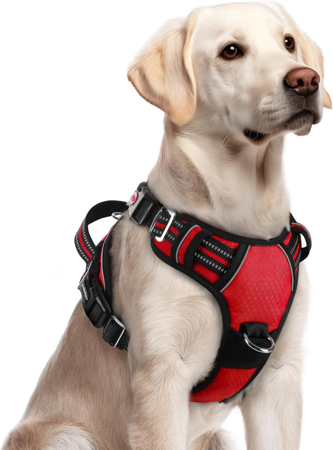 rabbitgoo Dog Harness for Large Dogs, No Pull Pet Vest with 3 Buckles, Adjustable Soft Padded Pet Harness with Easy Control Handle and Reflective Strips, Red, L