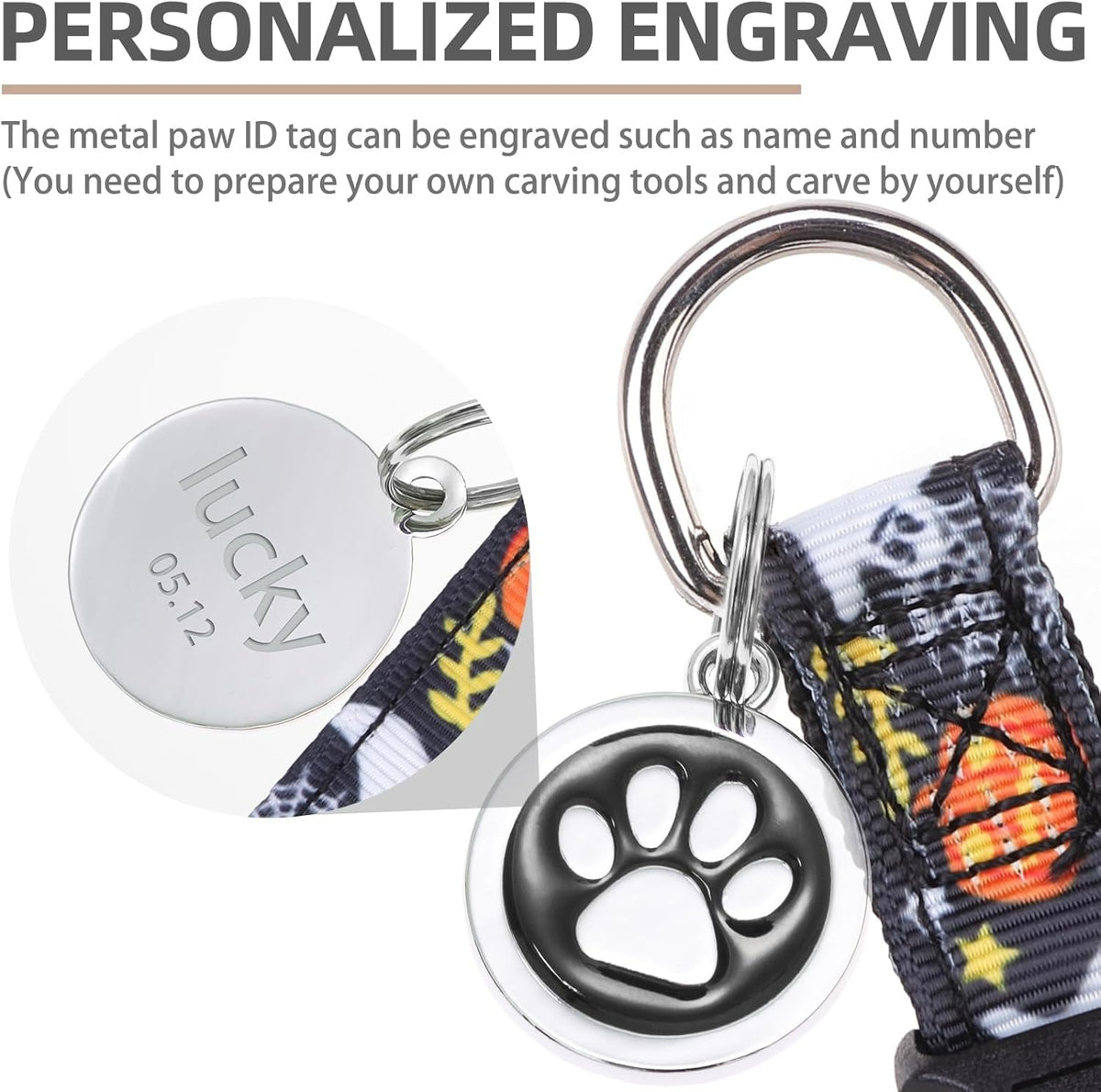 PUPTECK No Pull Dog Harness Soft Adjustable Basic Nylon Step in Puppy Vest Outdoor Walking with ID Tag, Halloween, M