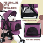 NChanmar Dog Stroller Cat Pet stoller 3-in-1 Folding for Small Medium Dogs Cats with Detachable Carrier Storage Basket Waterproof Lightweight Travel,Purple, 3 Wheels, 7.0 kilograms