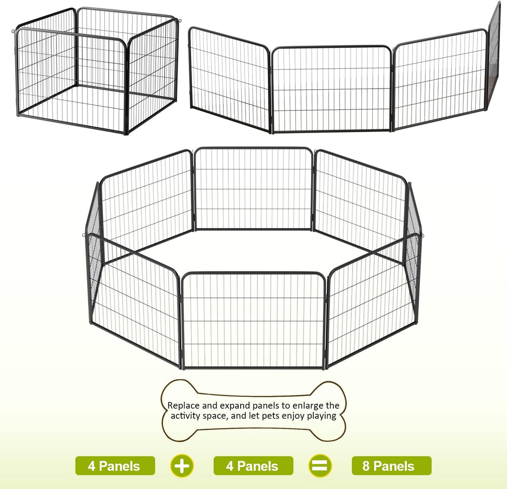 BestPet | Dog Playpen Extender | 24 Inch, 4 Panels | Heavy Duty Metal Pet Exercise Pen | Indoor Outdoor Fence Panels | Rust-Resistant, Removable, Tool-Free Setup | Anti-Skid, Expandable Design