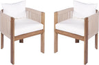 Christopher Knight Home Matera Dining Chair Set of 2, Acacia Wood Outdoor Accent Chair, Farmhouse Patio Kitchen Side Chair, Comfy Reading Chair, Round Backrest and Water Resistant Cushion,Teak+ Beige