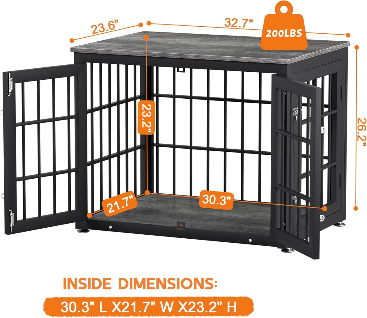 32 Inch Heavy Duty Dog Crate Furniture for Medium and Small Dogs, Decorative Pet House End Table, Wooden Cage Kennel Furniture Indoor, Gray