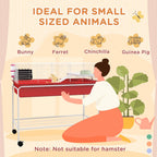 PawHut Two-Story Small Animal Cage Removable from Stand, Guinea Pig Cage with Shelf & Wheels, Pet Habitat for Hedgehog, Chinchilla, Ferret, 39" x 20.5" x 36.5", Red