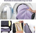Dog Car Seat for Small Medium Dogs Up to 40lbs, Detachable Washable Soft Pet Booster Travel Bed for Front & Purple Seat with Safety Leash Belt
