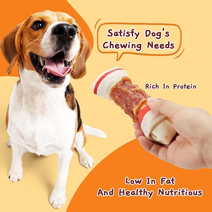 Jungle Calling Chicken Wrap Knotted Bones Dog Chews 6.5" Pack of 4, Long Lasting Beefhide Treats Real Chicken Wrap Rawhide Bones for Large Dogs Training Treats (3 Packs)
