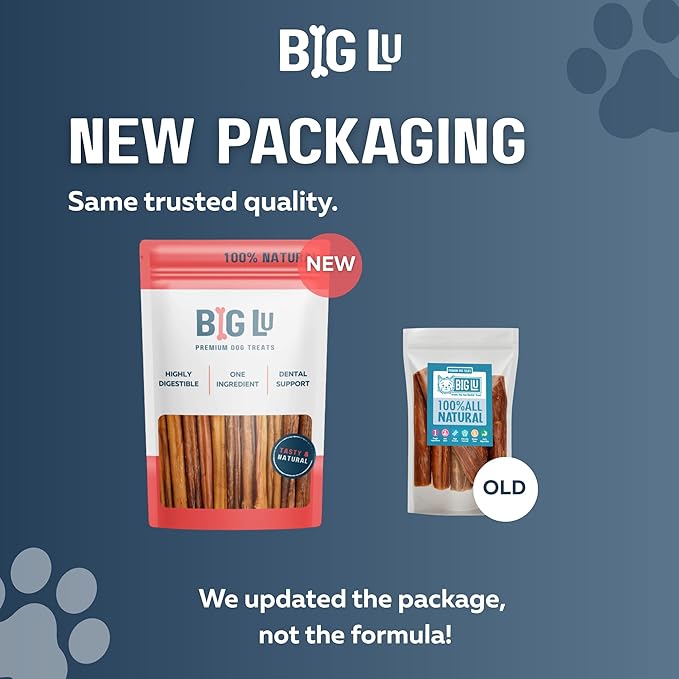 Big Lu - 12” Regular Bully Sticks, 12 Count, 100% Grass-Fed Beef Chews, Fully Digestible, Long-Lasting Treats for Aggressive Chewers, Natural Single-Ingredient Chews for Large Dogs