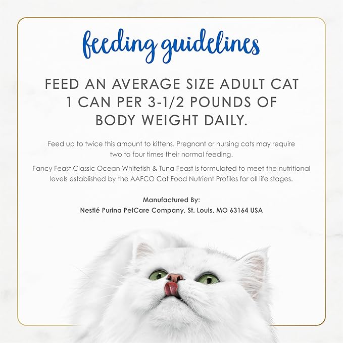 Purina Fancy Feast Classic Pate Ocean Whitefish and Tuna Feast Classic Grain Free Wet Cat Food Pate - (Pack of 24) 3 oz. Cans