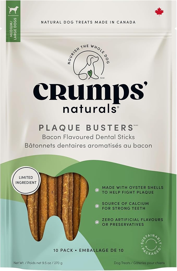Crumps' Naturals Bacon Dental Dog Treats (10 count), 7"