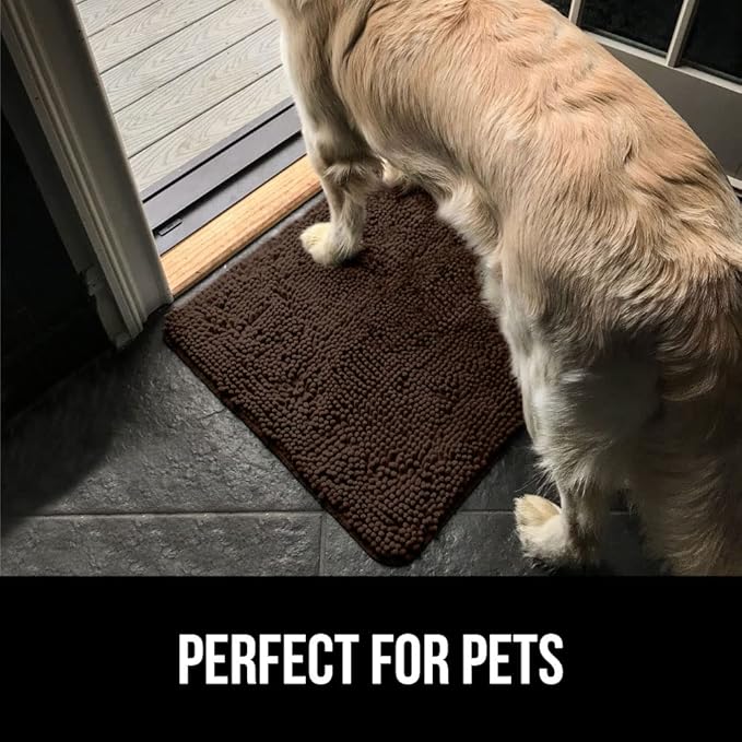 GORILLA GRIP SoakSTOPPER Dog Door Mat, 70x24 Machine Washable Rug Absorbent Doormat Captures Moisture Mud Dirt, Quick Dry Soft Chenille Entryway Rugs Indoor Entrance Mats for Dog Paws, Brown
