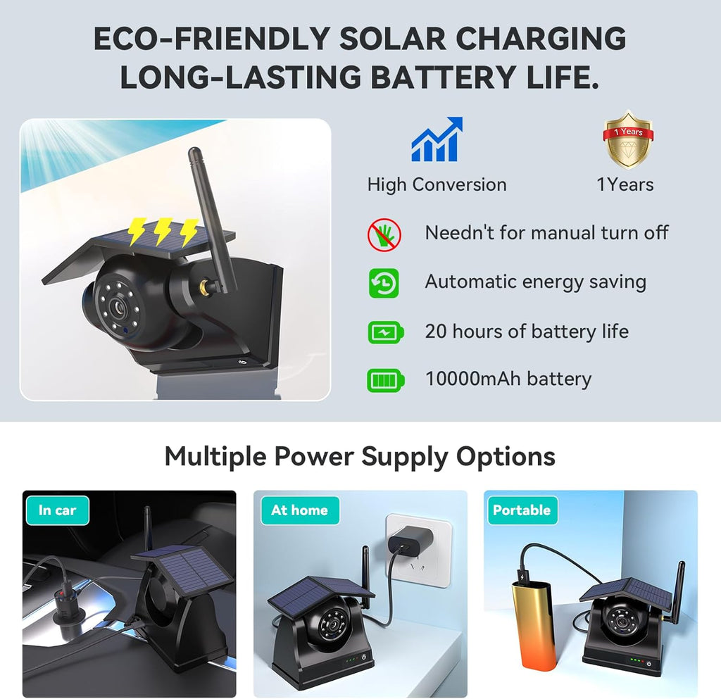 Magnetic Solar Wireless Backup Camera, 10000mAh Rechargeable Battery Powered Reversing Camera, 1-Min Easy Installation, App Control WiFi Backup Camera, for Trailer, RV, Truck, SUV, Van