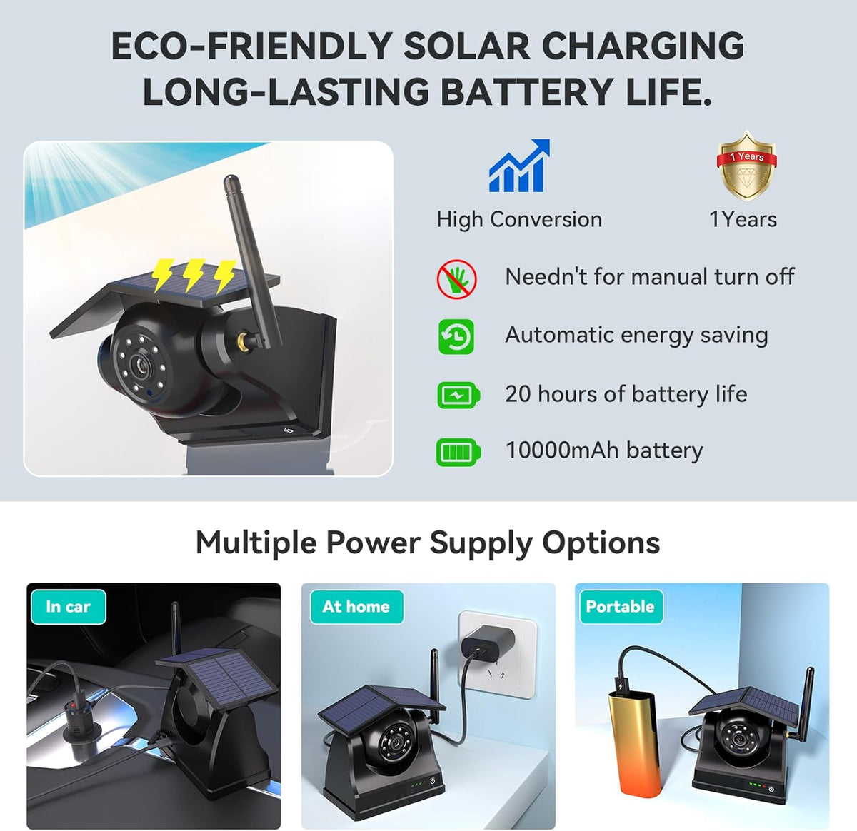 Magnetic Solar Wireless Backup Camera, 10000mAh Rechargeable Battery Powered Reversing Camera, 1-Min Easy Installation, App Control WiFi Backup Camera, for Trailer, RV, Truck, SUV, Van