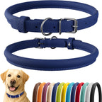 CollarDirect Rolled Leather Dog Collar, Soft Padded Round Puppy Collar, Handmade Genuine Leather Collar Dog Small Large Cat Collars 13 Colors (15-19 Inch, Deep Blue Smooth)