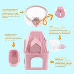 4 in 1 Silent Large Hamster Wheel Multifunctional Hamster Running Wheel Quite Running Spinner Wheel Accessories with Food Bowl Water Bottle for Hamsters Dwarf Gerbil (Pink)