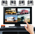 4-Channel 1080P Backup Camera for Truck/RV/Semi Trailer/Van/Cars 10.2inch Touch Monitor with DVR Recording/Playback/Bluetooth/FM Radio/Music/Video Player
