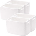 Set of 4 White Rope Basket for Shelves Woven Rectangle Storage Basket Bins for Nursery Toy Storage for Baby Girl