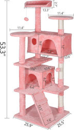 53 inches Heavy Duty Multi-Level Cat Tree Tower with Condo Furniture & Scratching Posts for Kittens Play Rest (Pink)