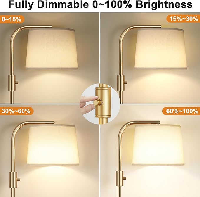 Ambimall Fully Dimmable Floor Lamp - Floor Lamps 9W LED Light Bulbs, Standing Lamps for Living Room, Modern Standing Light Tall Lamp for Bedroom (Gold and White)