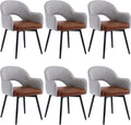 DUOMAY Modern Swivel Dining Chairs Set of 6, Linen & Faux Leather Upholstered Accent Side Chair, Home Office Desk Chair with No Wheels for Dining Room Living Room Office, Light Grey